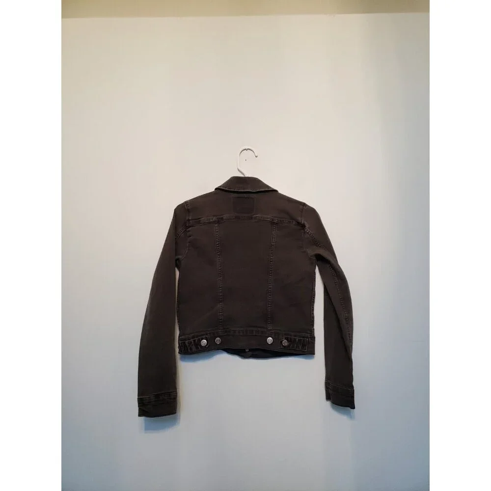 Levi Strauss Juniors XS Denim Jacket Black Charcoal Button Front Cropped Stretch - Picture 2 of 6